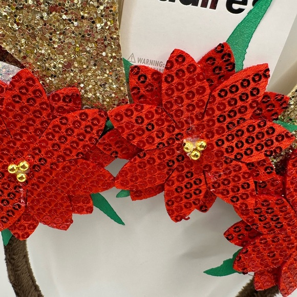 Claire’s Christmas Poinsettia Antlers Headband NWT - Picture 4 of 5